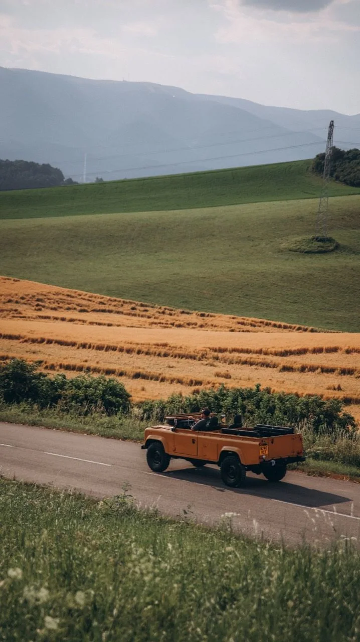 Bahama Gold Defender 110 driving through Slovak countryside