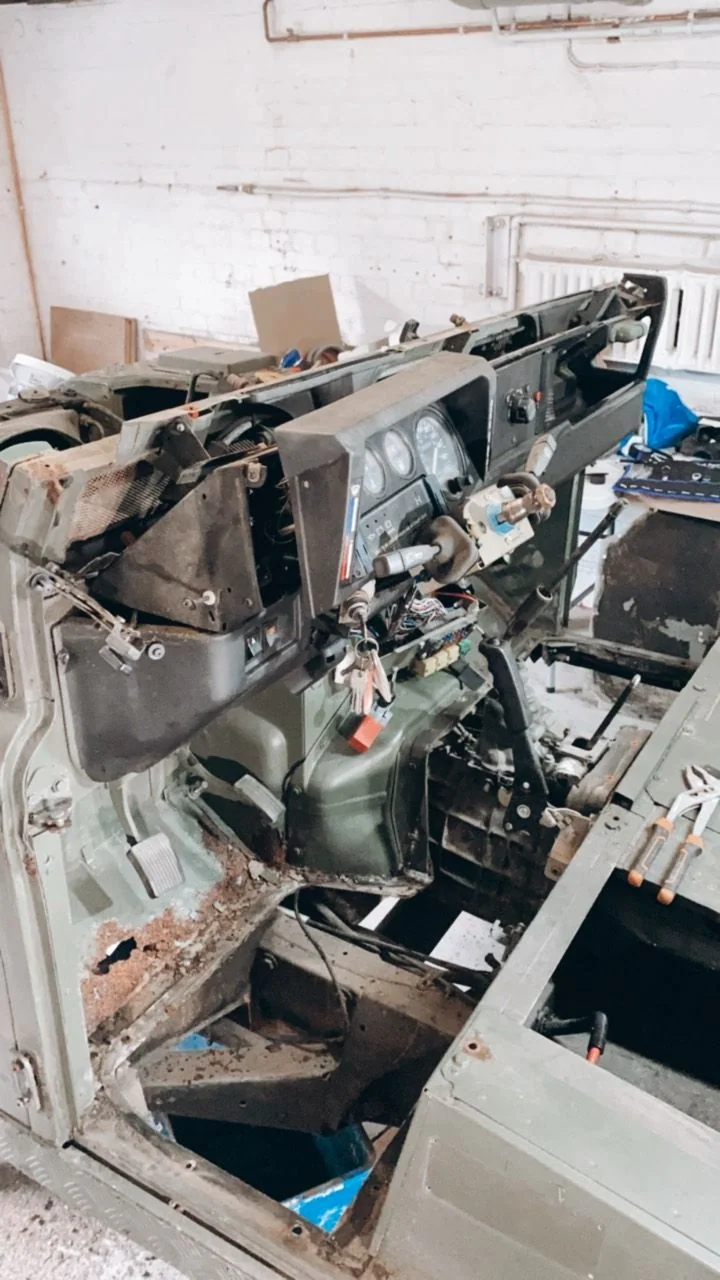 Defender cabin stripped during restoration work