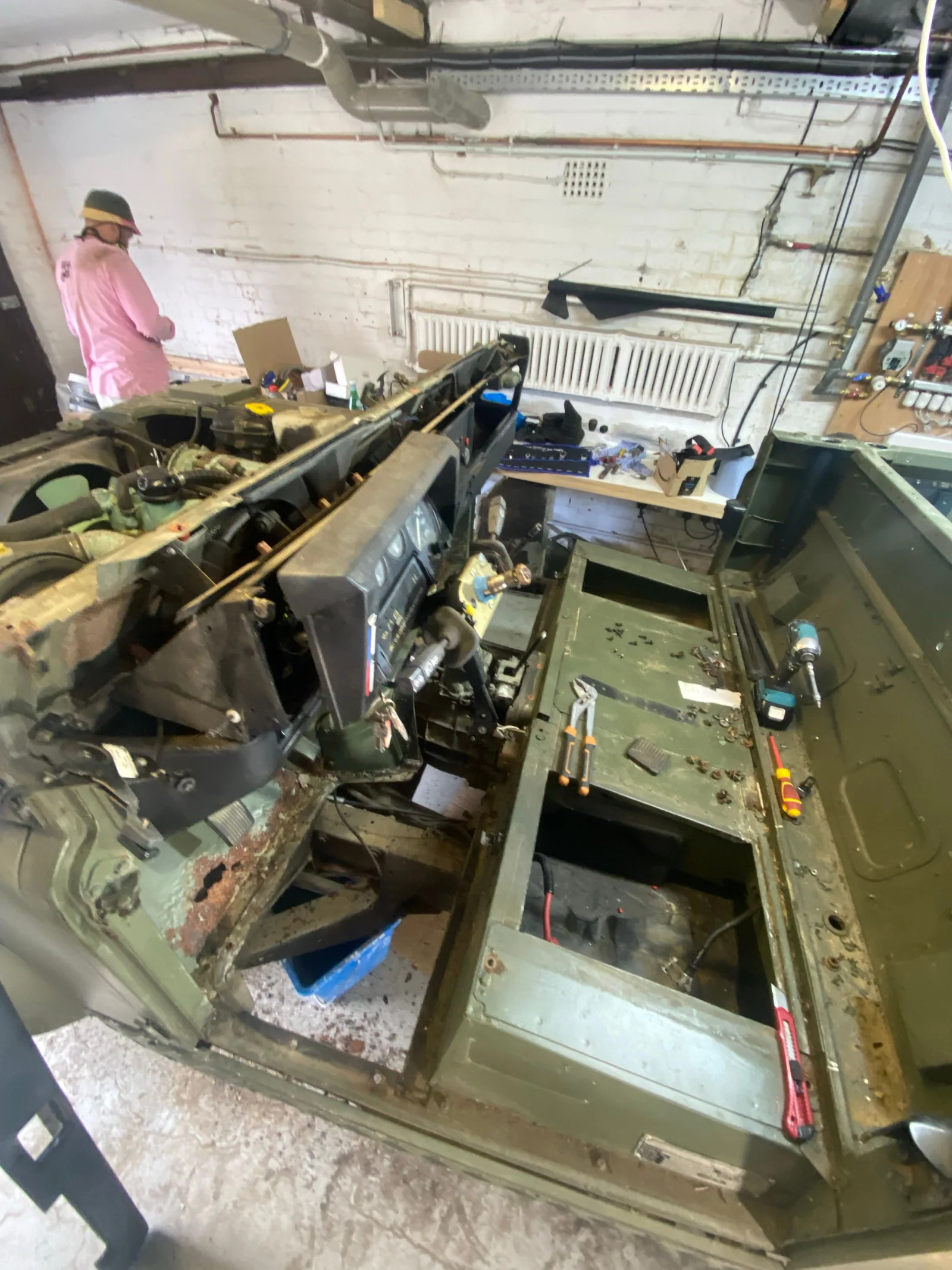 Interior and body work in progress on the ex-military Defender